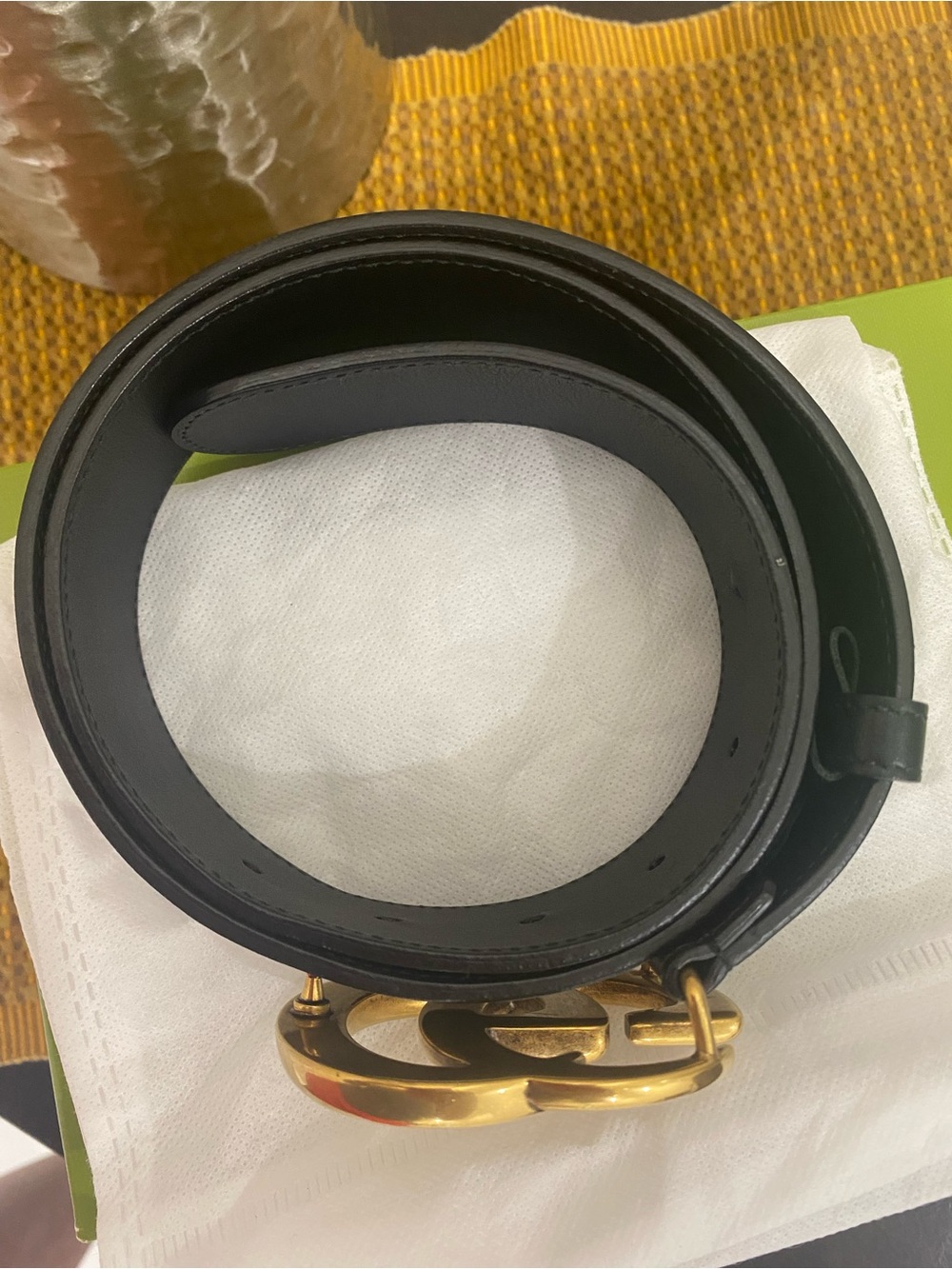 Gucci Double G Black Leather Belt with Gold Buckle medium 2 inch - Picture 7 of 13